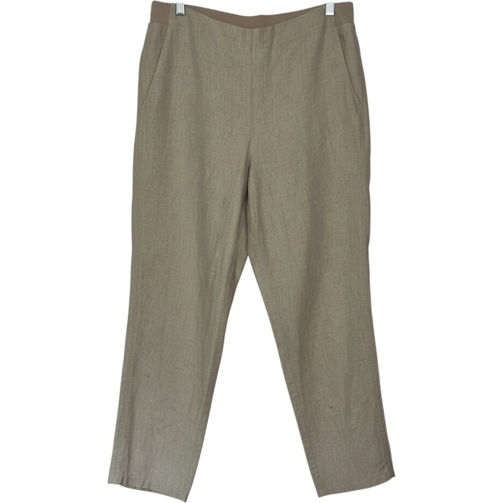 J Jill Love Linen Pants Womens M Tan Elastic Waist Beach Vacation Minimalist